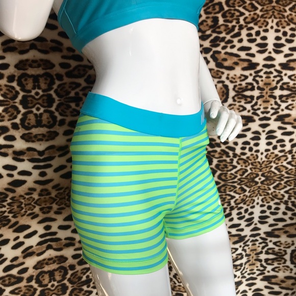 Nike Pro Dri-Fit Lime Green/Turquoise Blue Performance Shorts Size S-M - Picture 6 of 16